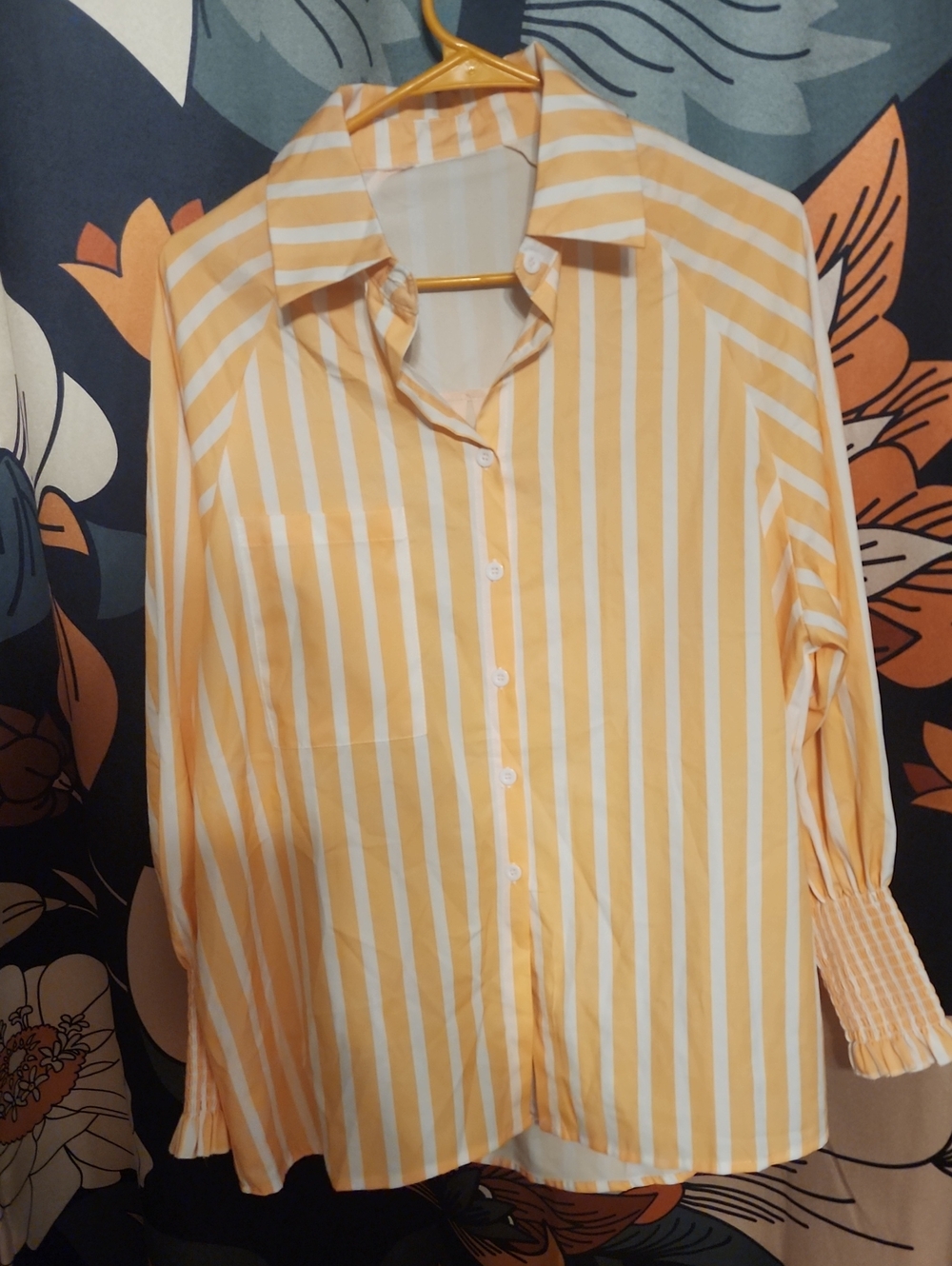 Men's Yellow-White Striped Button-Up Shirt